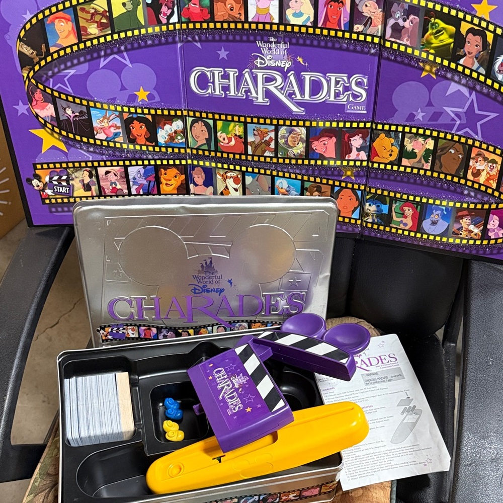 Vintage The Wonderful World of Disney Charades Game on metal tin box